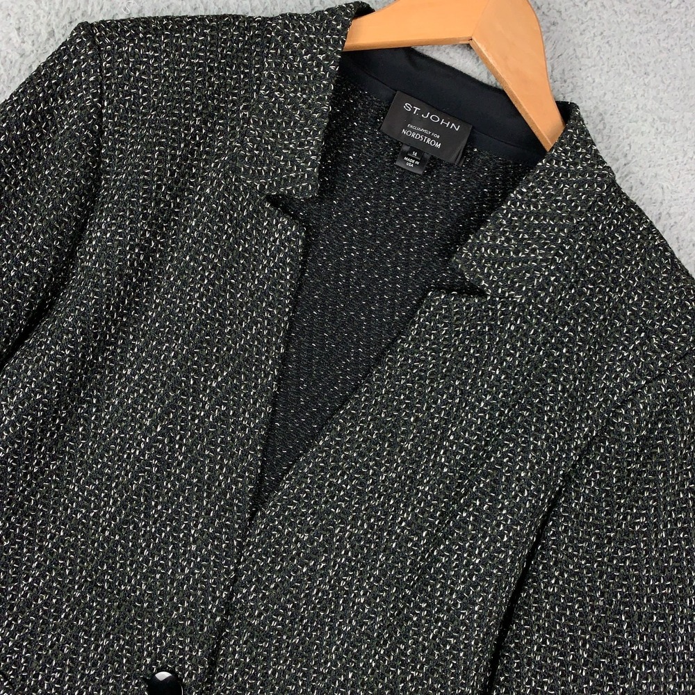 St. John Blazer Jacket Womens 14 Black Marled Textured Knit Wool Blend Nordstrom